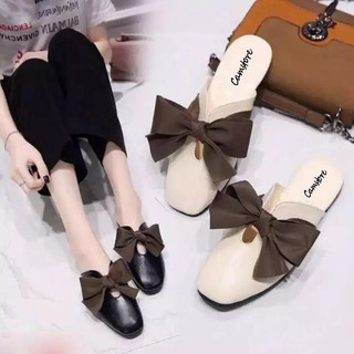 A22 - Giày sục nữ mũi vuông thắt nơ điệu đà