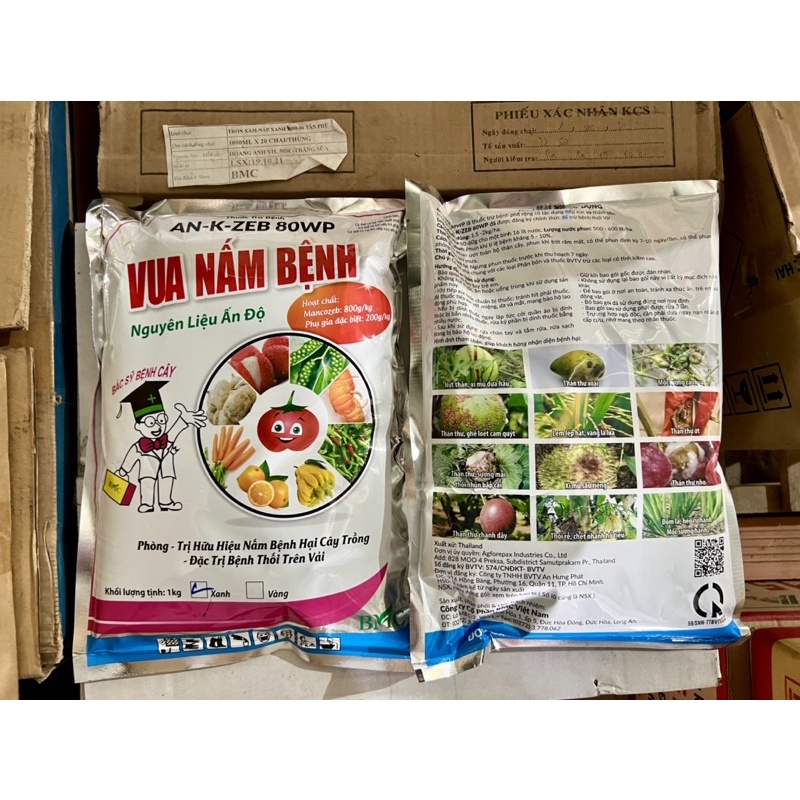 Thuốc trừ bệnh Vua Nấm Bệnh/ An - K - Zeb 80WP - 1KG - Bột Xanh - Nứt thân, xì mủ dưa hấu, thán thư/ xoài ...