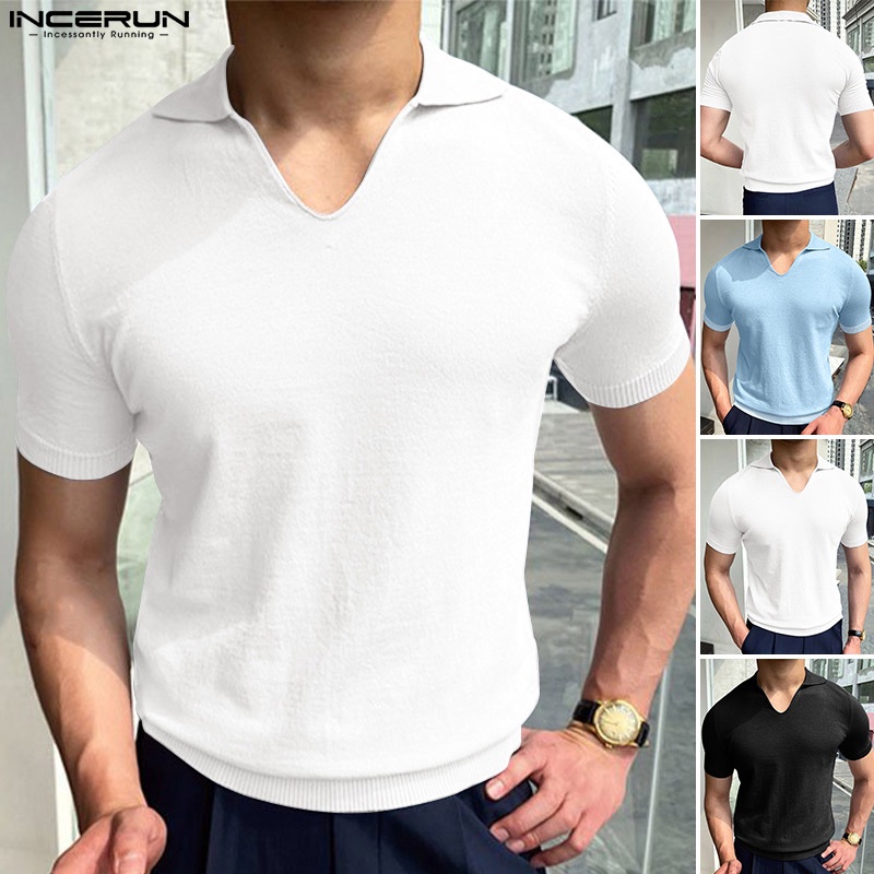 Áo thun polo INCERUN ngắn tay màu sắc đơn giản cho nam size S-5XL tùy chọn