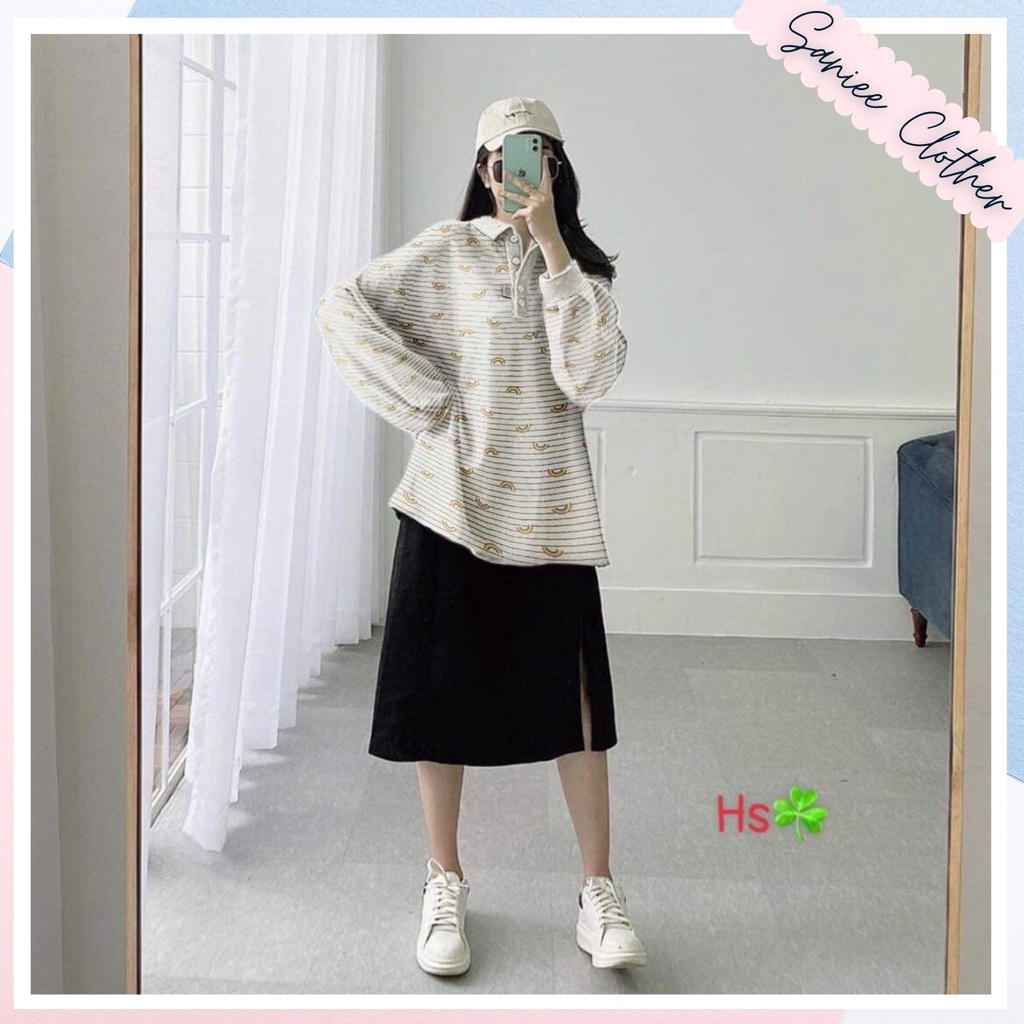 Áo Polo Nỉ, Áo Nỉ Nữ Cầu Vồng Form Rộng Chất Nỉ Mịn Dày Dặn Saniee Clother | BigBuy360 - bigbuy360.vn