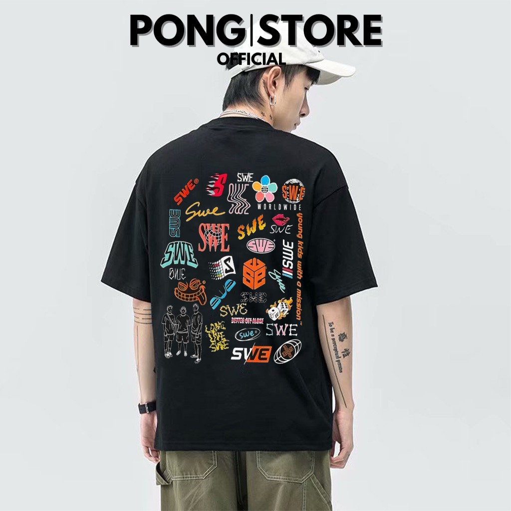 Áo thun form rộng tay lỡ SWE small logo, áo phông unisex nam nữ chất cotton mềm mịn freesize dưới 70kg