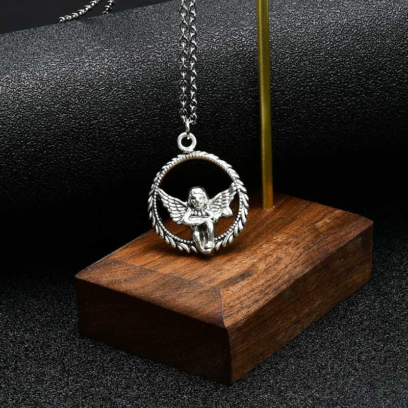 XiaoboACC Dây Chuyền Phối Mặt Hình Thiên Thần Bằng Thép Titan Phong Cách Hiphop Hàn Quốc