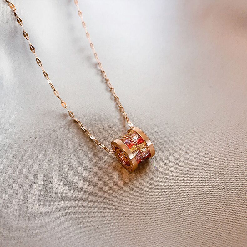 Korean style small belt pendant titanium steel rose gold necklace