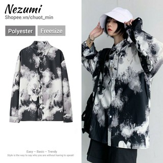 Áo sơ mi dài tay unisex nam nữ họa tiết loang khói