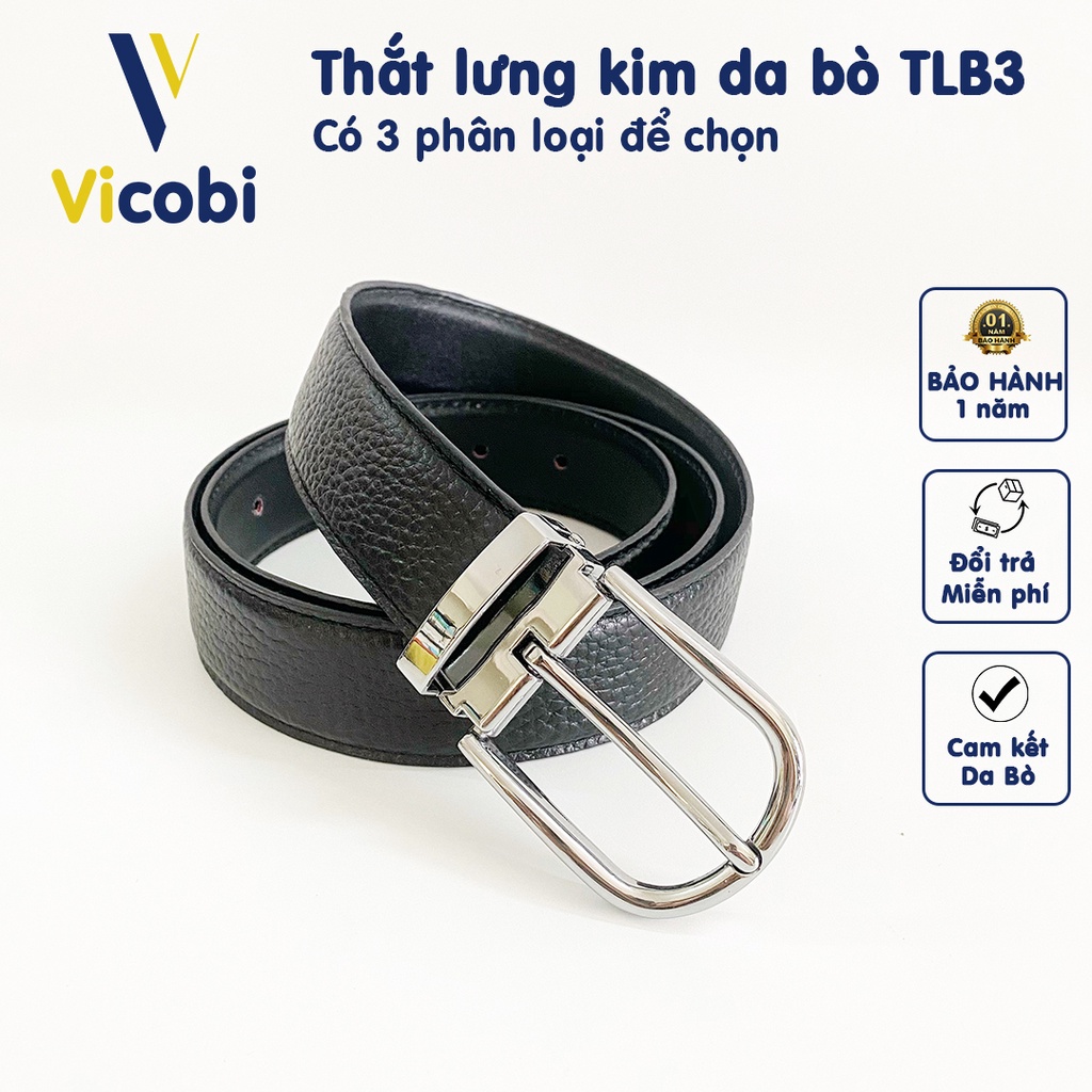 Thắt Lưng Nam Da Bò Vicobi TLB3, dây lưng khoá BẠC dùng cho văn phòng, mặc quần vải, made in VietNam