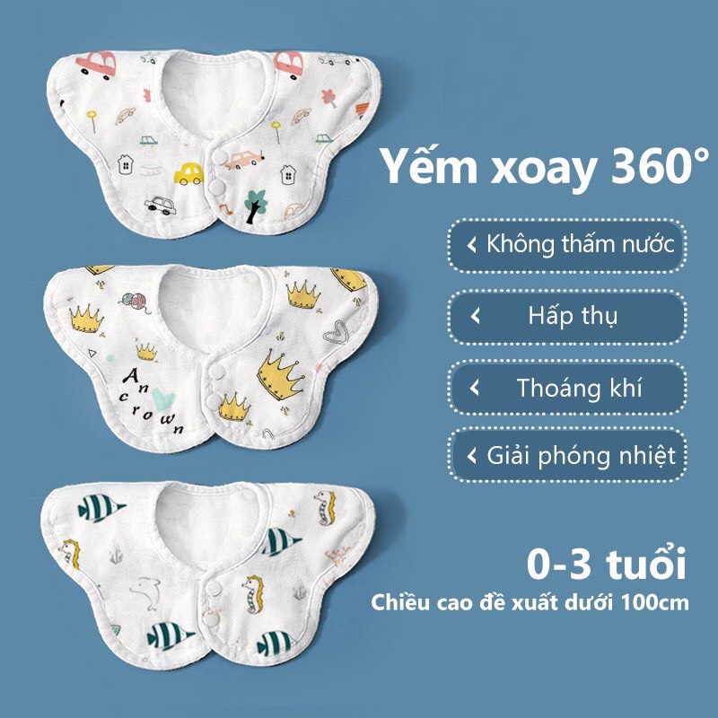 Yếm tròn trắng 6 lớp xoay - yếm dãi 360 cho bé chất liệu cotton mềm mịn