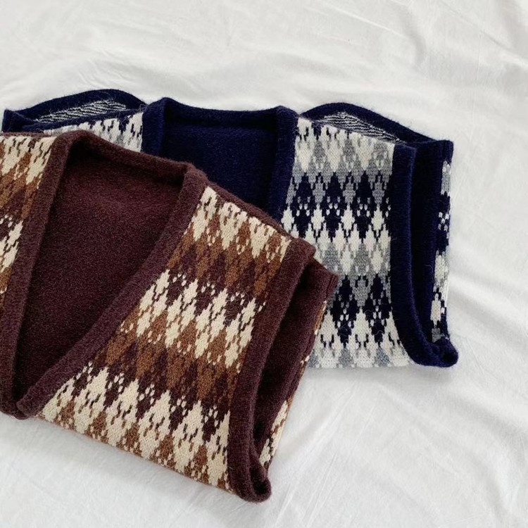 Áo len không tay cổ chữ v form rộng phong cách retro Hàn quốc