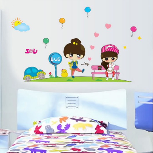 Decal  trang trí những cô gái hoạt hình đáng yêu