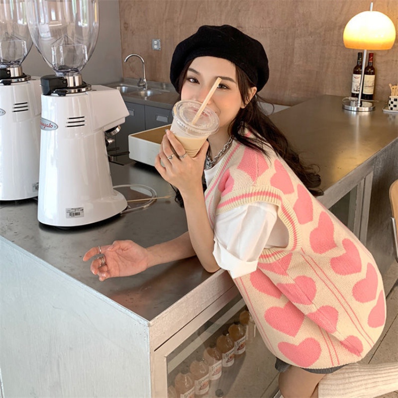 Áo sweater dệt kim Perty sát nách dáng rộng phong cách Hàn Quốc thời trang mùa thu cho nữ