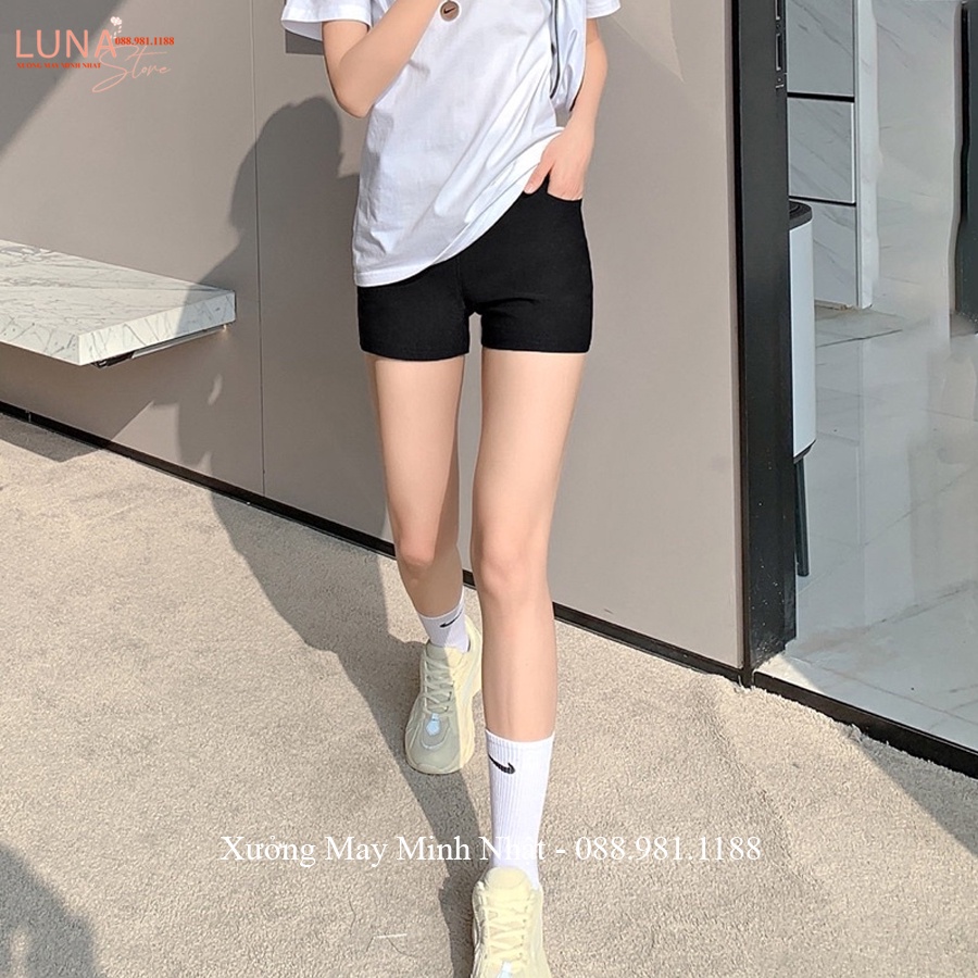 Quần Biker Short dáng ngắn nâng mông cạp lưng cao co giãn dáng quần legging đùi mặc nhà ôm bó lưng thun tập gym yoga hè
