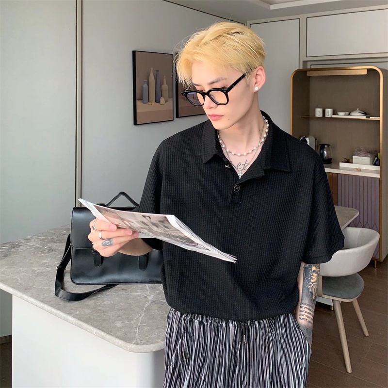 Áo Sơ Mi polo Tay Ngắn Dáng Rộng Họa Tiết Kẻ Sọc Thời Trang Mùa Hè Hàng Mới Phong Cách Hàn Quốc Cho Nam 2022