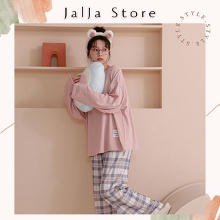 Bộ đồ ngủ nữ mặc nhà màu pastel dễ thương kết hợp quần kẻ caro kiểu Hàn Quốc JALJA Set09