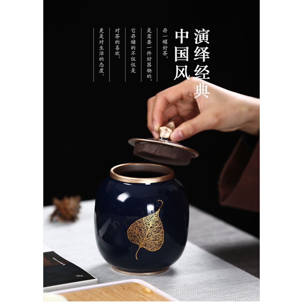 Hộp Gốm Tráng Men Xanh Dương Đựng Trà Chống Ẩm Tiện Dụng
