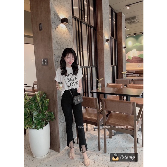 Quần bò thô skindy loe phối ren đẹp, hàng chuẩn đẹp có ảnh thật shop chụp
