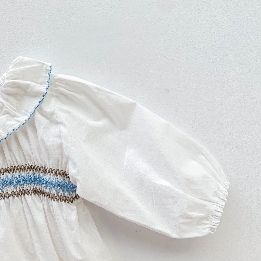 Bộ Áo Liền Quần Tay Dài Thêu Họa Tiết + Mũ Dễ Thương Cho Bé Gái Sơ Sinh