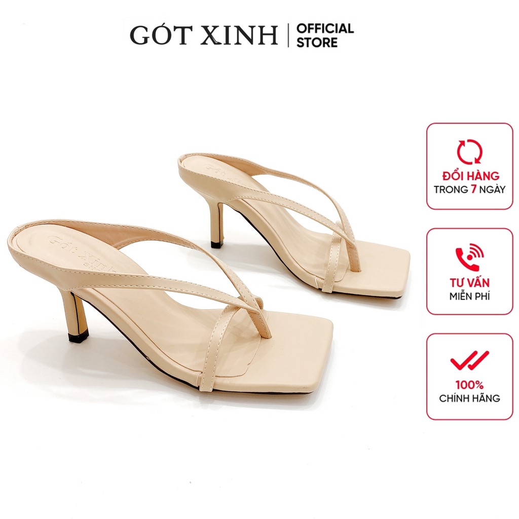 Dép cao gót nữ GÓT XINH D2 quai xỏ ngón da mềm đế cao 5cm