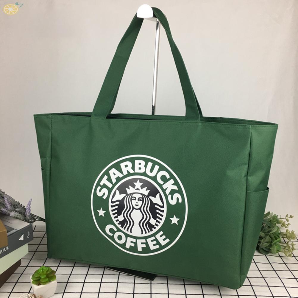 Túi Mua Sắm Bằng Vải Canvas Chống Thấm Nước Sức Chứa Lớn Siêu Bền In Logo Starbucks Thời Trang