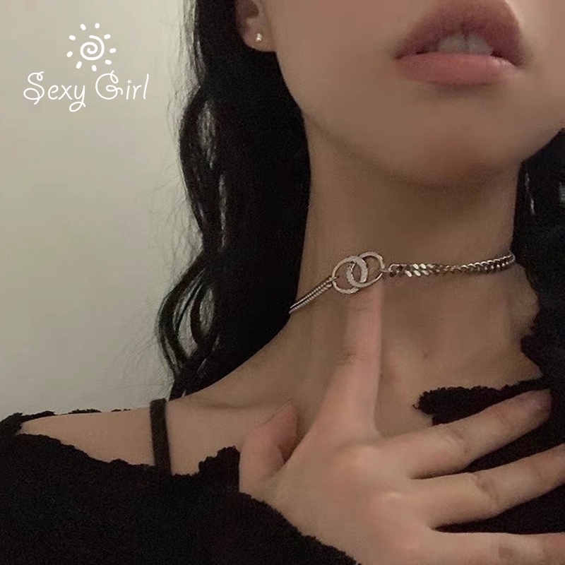 Vòng cổ hai vòng tròn kim loại phong cách hip hop đơn giản cá tính cho nữ