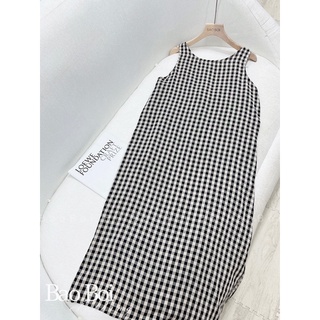 Váy maxi kẻ rút dây hở lưng
