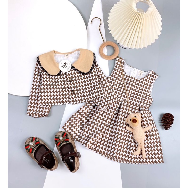 Set váy dạ Kèm Túi Gấu xinh cho bé gái