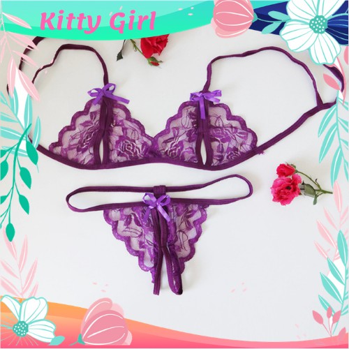 Bộ Đồ Lót Ren Xuyên Thấu Quần Chip Lọt Khe Áo Lót Không Mút Không Gọng - Nội Y Ren Sexy BL11