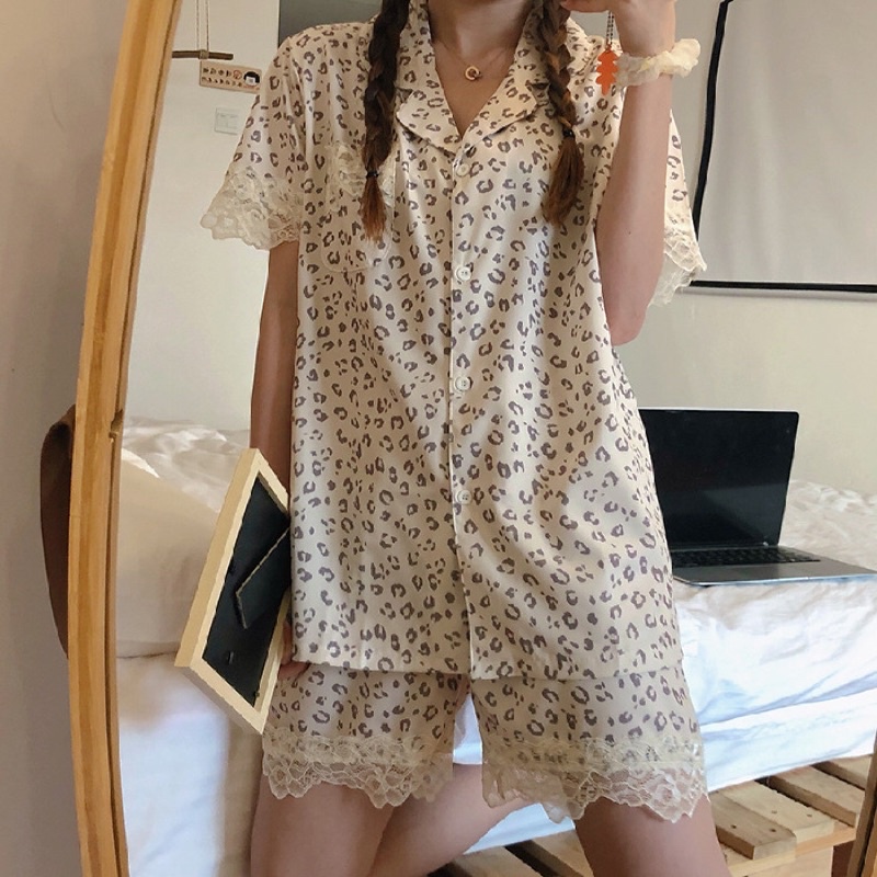 Đồ bộ nữ mặc nhà mùa hè chất cotton thoáng mát,bộ ngủ pijama  hoạ tiết da báo from rộng | BigBuy360 - bigbuy360.vn