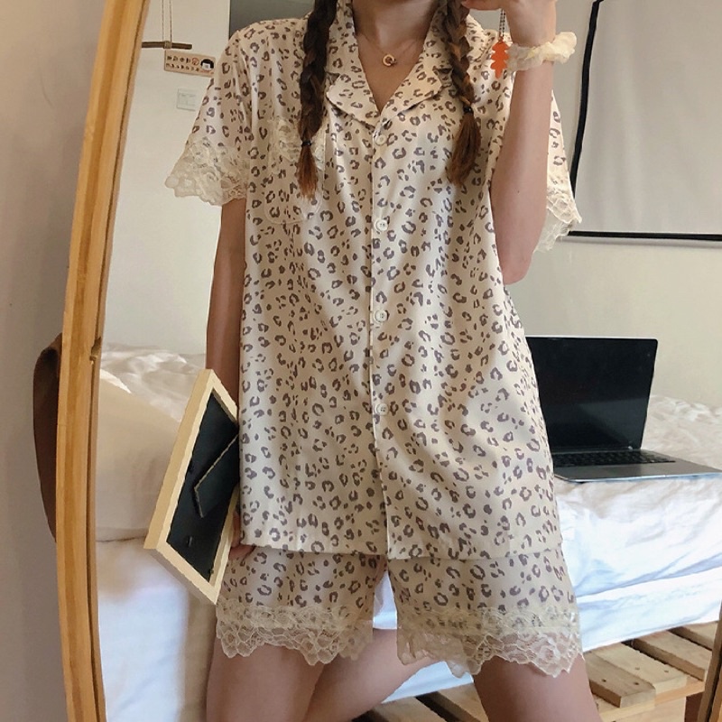 Đồ bộ nữ mặc nhà mùa hè chất cotton thoáng mát,bộ ngủ pijama  hoạ tiết da báo from rộng