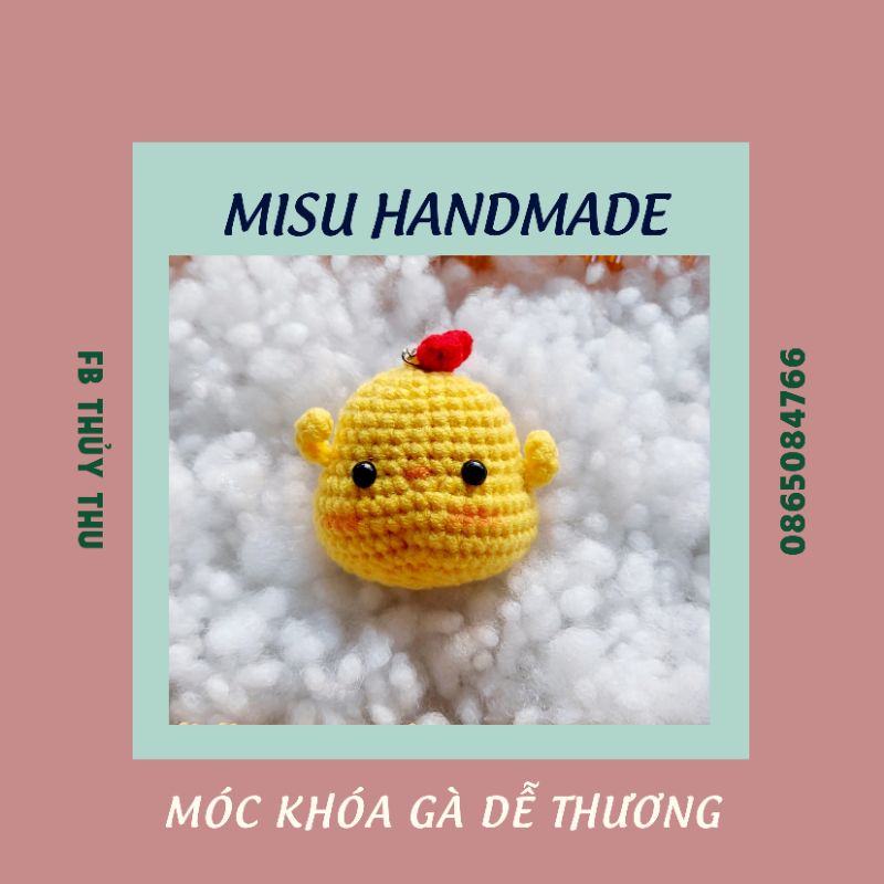 Móc khóa thú bông hình con gà dễ thương bằng len handmade