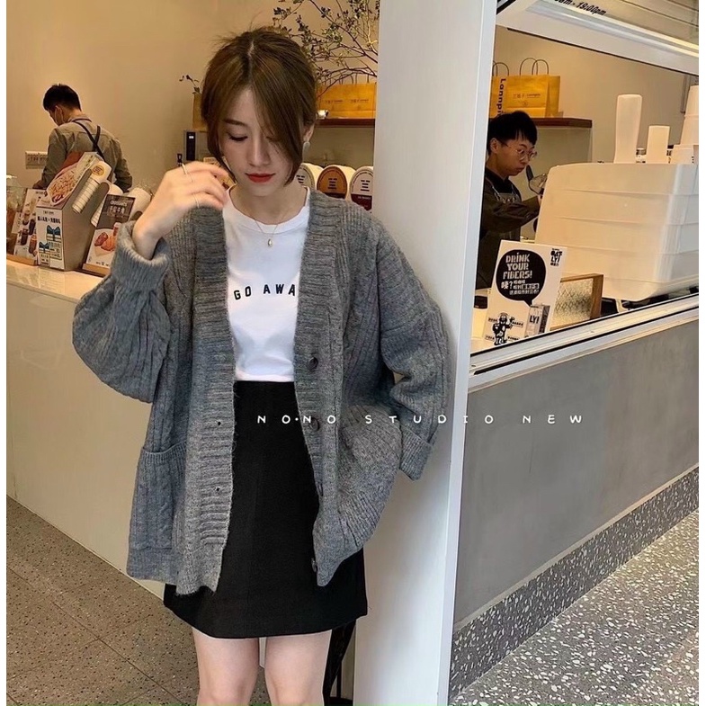 Áo khoác cadigan len thừng Quảng châu hai túi