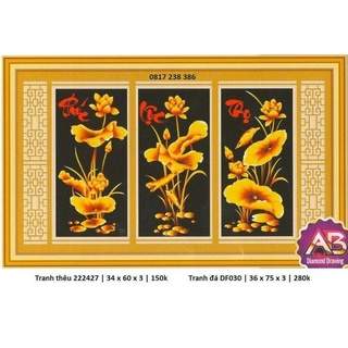 Tranh thêu chữ thập ( Giá sỉ) phúc - lộc - thọ 222427 (34 x 60 x 3cm), tranh đá DF030 (36x75x3cm)