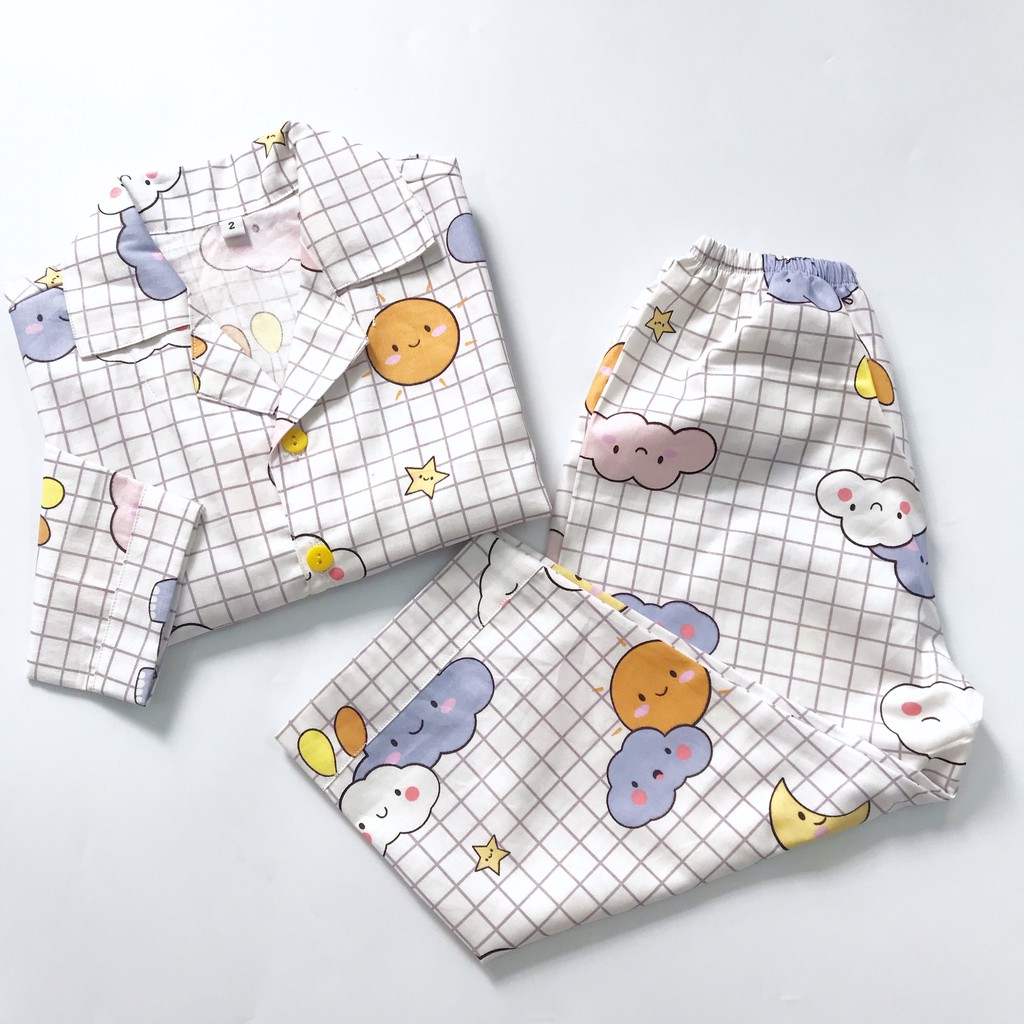 Pijama cho bé vải cotton mềm mịn hút mồ hôi - Thú kẻ ô 10-45kg