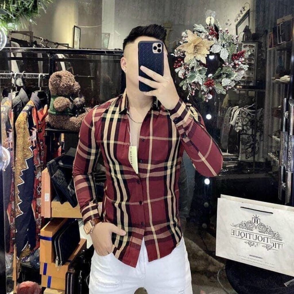 Áo Sơ Mi Nam XuMon Chất Lụa Quảng Châu Dài Tay Cổ Bẻ Họa Tiết Caro Đỏ Thời Trang Hàng Xưởng Tận Gốc Mẫu Cá Tính DRAU 12