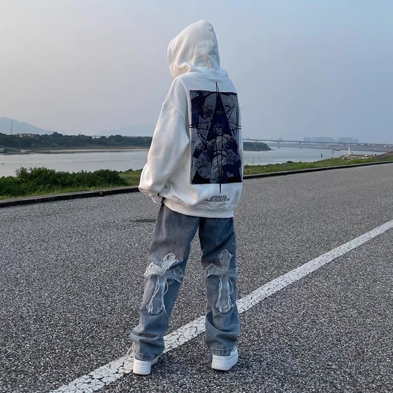 QUẦN BAGGY JEASN THÊU CHỮ THẬP,QUẦN JEANS ỐNG RỘNG UNISEX NAM VÀ NỮ