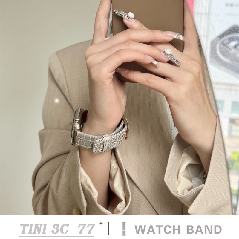 Dây Đeo Đồng Hồ Bằng Da Thật In Họa Tiết Cá Sấu 38mm 40mm 41mm 42mm 44mm 45mm Cho Apple Watch Series 7 6 5 4 3 2 1 SE
