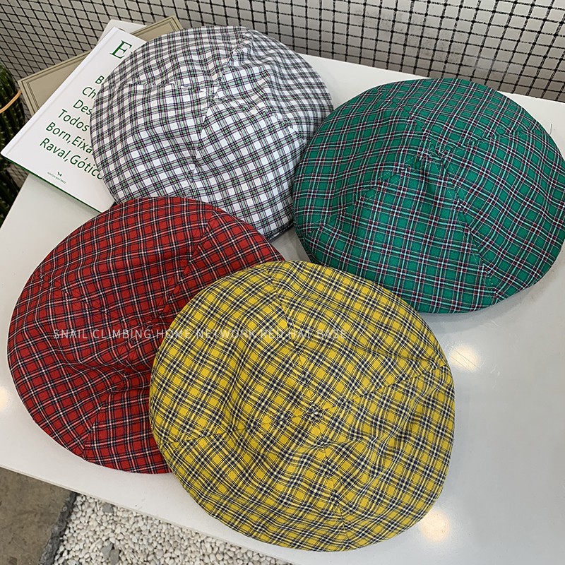 Mũ Beret Mỏng Thoáng Khí Kẻ Sọc Caro Ngọt Ngào Dễ Thương Phong Cách Retro Nhật Bản Cho Nữ