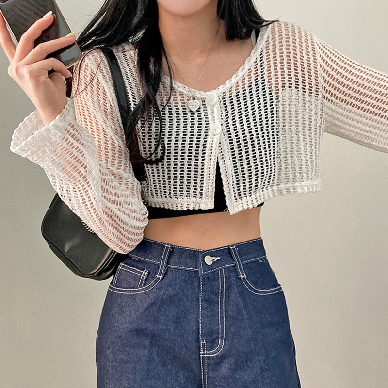 Áo Croptop Tay Dài Y2k Thiết Kế Hở Trước Quyến Rũ