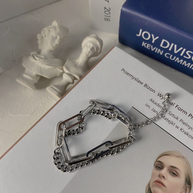 Vòng tay hai lớp bằng thép titan phong cách đường phố cá tính