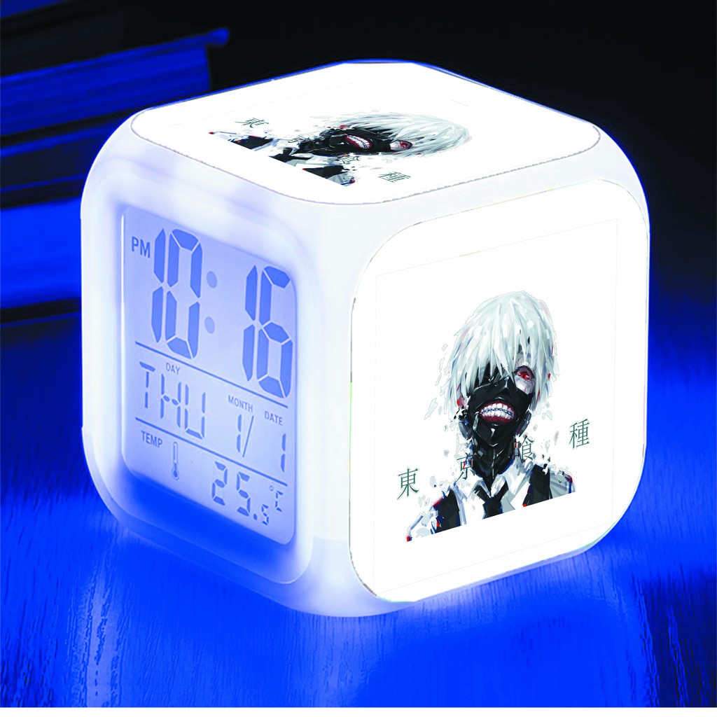 Đồng hồ báo thức để bàn in hình Tokyo Ghoul Kaneki Ken anime chibi LED đổi màu