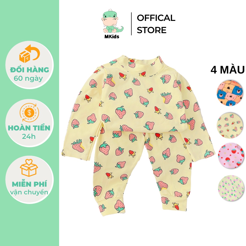 Đồ đồ bộ dài tay cho bé gái, đồ ngủ cho bé gái 1-5 tuổi thun cotton in hình trái dâu đáng yêu MKids BTD02-G3