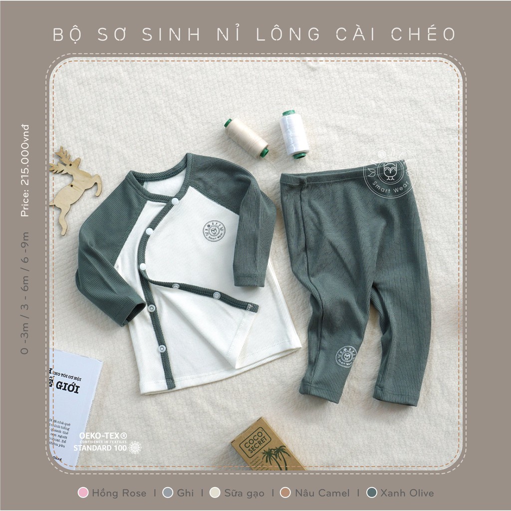 Hrnee Bộ sơ sinh nỉ lông cài thẳng cài chéo mẫu mới 2021