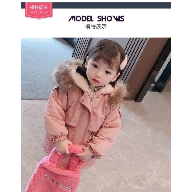 Áo khoác parka lót nỉ cho bé gái sẵn đen 130