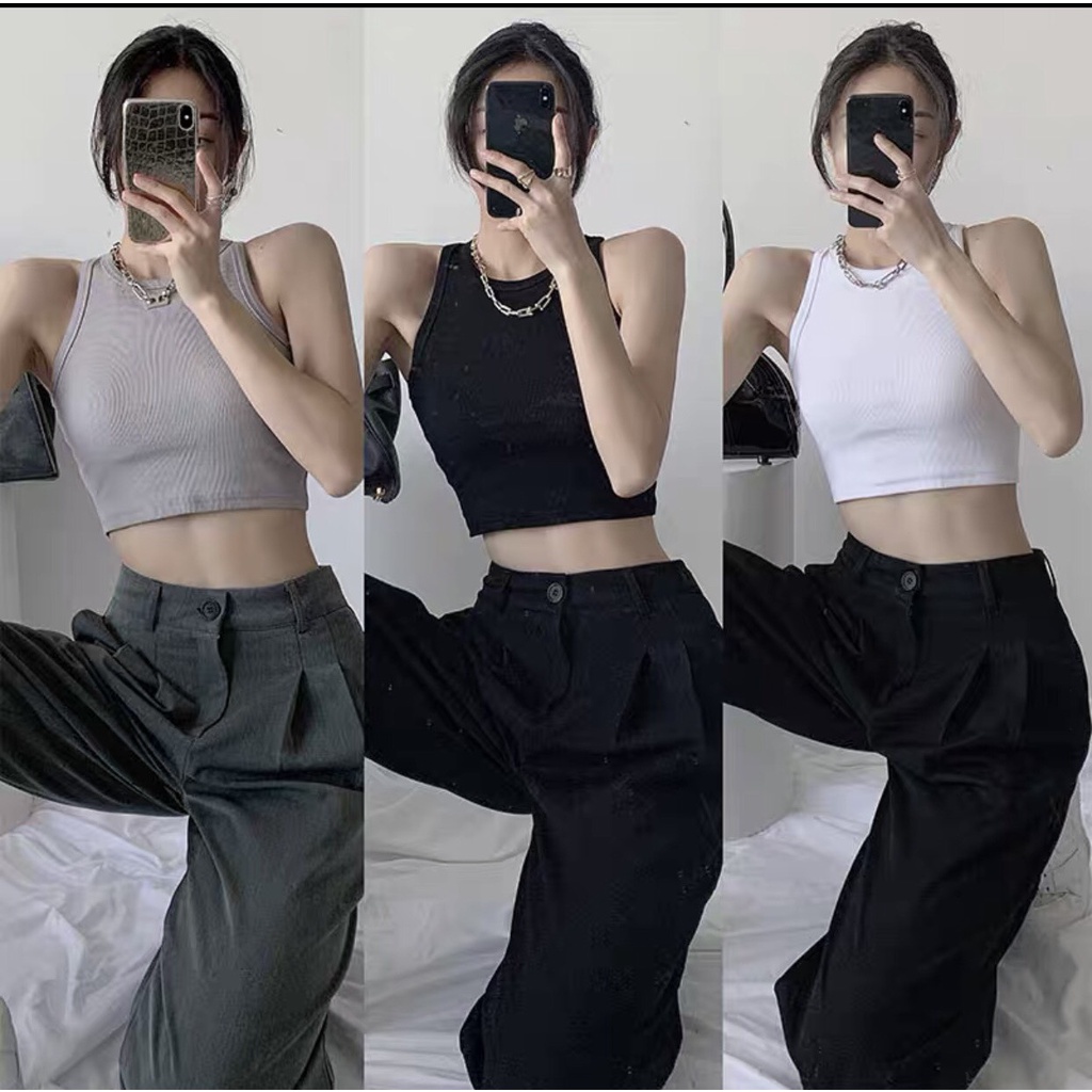 Áo croptop nữ sát nách ba lỗ cotton tăm co giãn tốt, Phông croptop body dáng ôm trơn freesize Tổ Kiến Vàng DL120