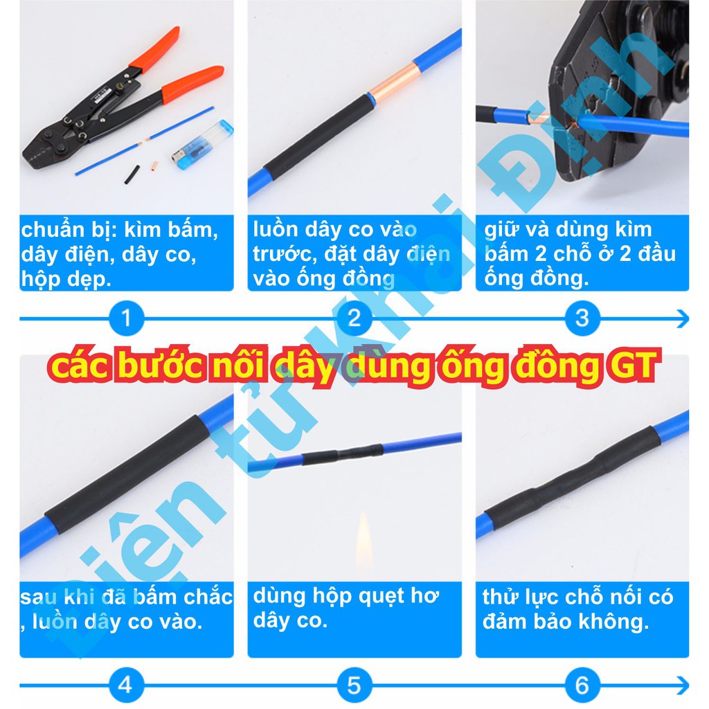 ống đồng GT dùng nối dây điện, bảo vệ đầu dây, ống dài 12mm…tiết diện các loại 1mm2 ~ 16mm2 kde5625