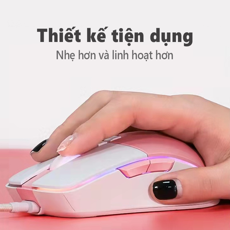 Chuột chơi game có dây ONIKUMA CW916 màu hồng trắng với đèn RGB