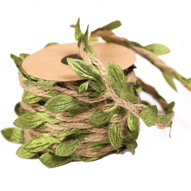 5M Natural Artificial Leaf Jute Jute String Rope Burlap Ribbon DIY Vintage Craft for Home Wedding Party Decoration [TUUN]