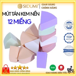 12 Miếng bông tán kem nền, mút trang điểm đánh kem lót nền, phấn ướt hình tam giác cap cấp SIDUMI - SDM LN114