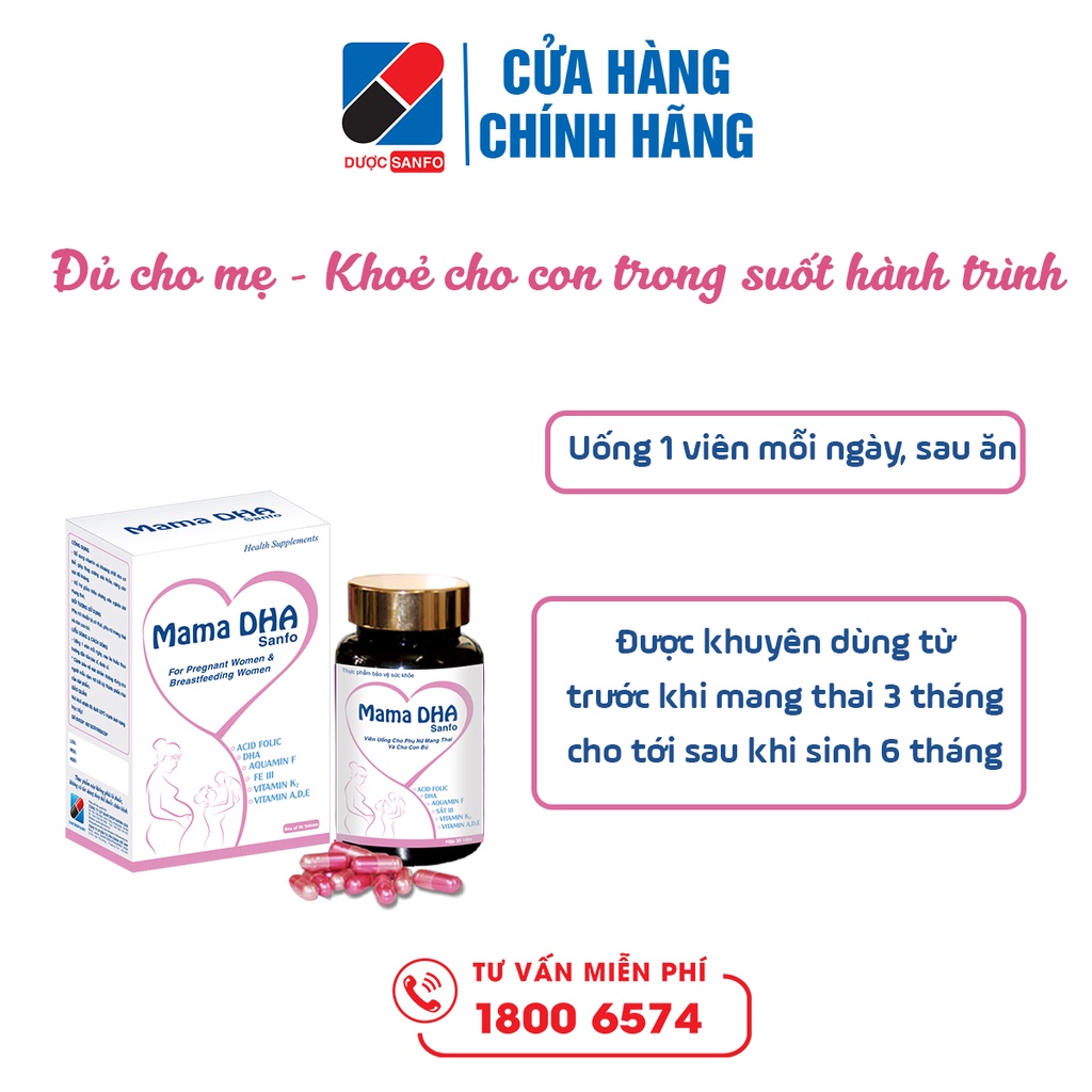 Mama DHA Sanfo viên uống bổ sung vitamin, khoáng chất cho phụ nữ mang thai và cho con bú, hộp 30 viên