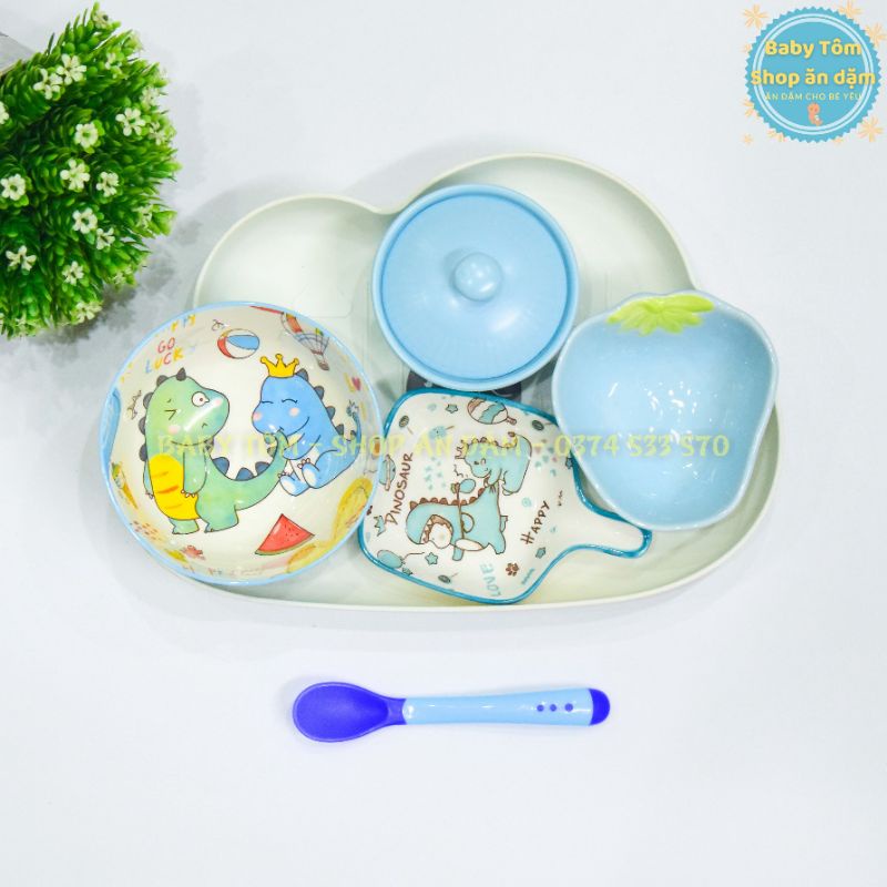 Combo bát ăn dặm gốm sứ họa tiết đáng yêu cho bé,NPP Baby Tôm