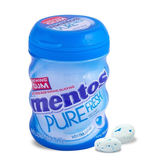 Sing gum không đường Mentos Pure Fresh hương bạc hà hộp 6 hũ