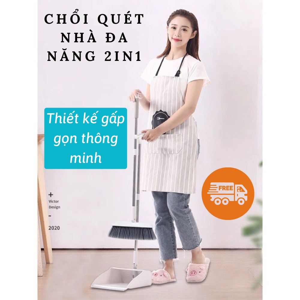 Chổi Quét Nhà, Chổi Nhựa Kèm Hót Rác Gấp Gọn Xoay 180 Độ Cao Cấp